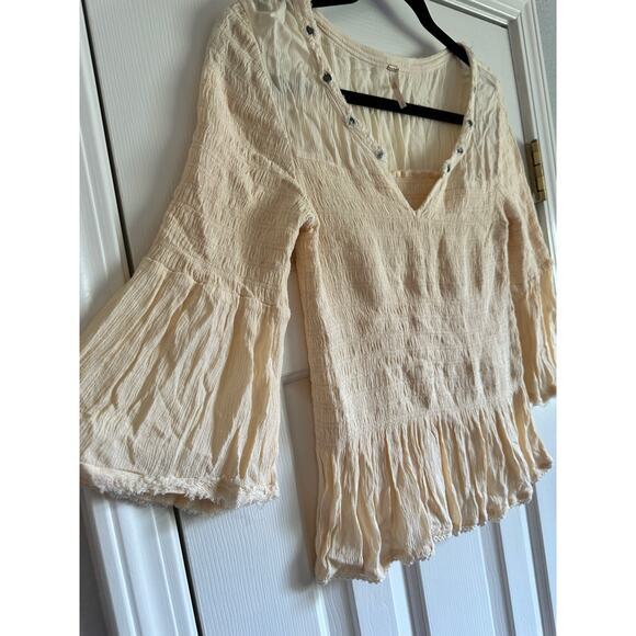 Free People Knit Peplum Top Size Small Cream - Picture 2 of 6